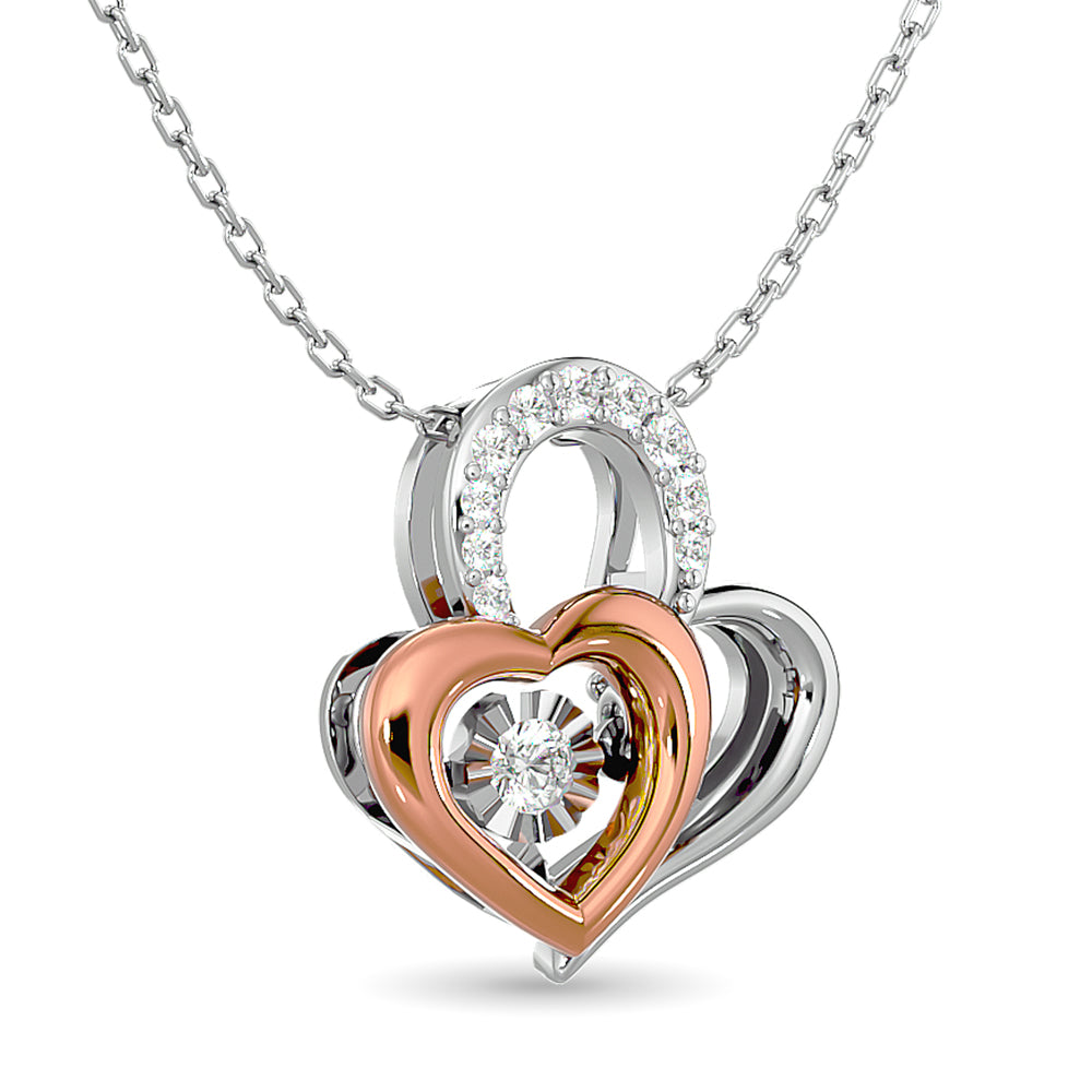 Diamond Shimmering Duel Heart Pendant 1/6 ct tw in 10K White Gold