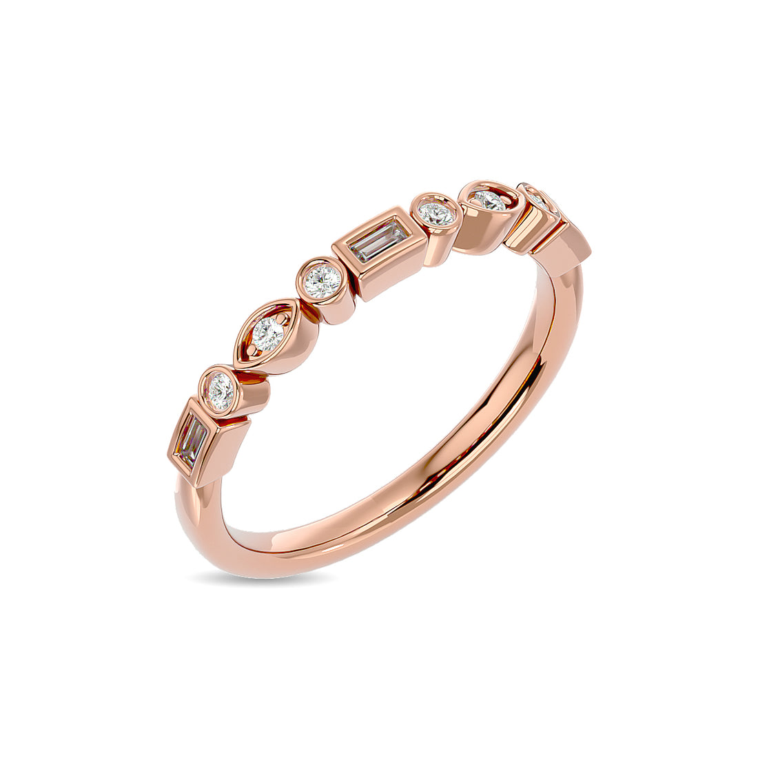 Diamond 1/5 ct tw Round and Straight Baguette Stackable Ring  in 14K Rose Gold