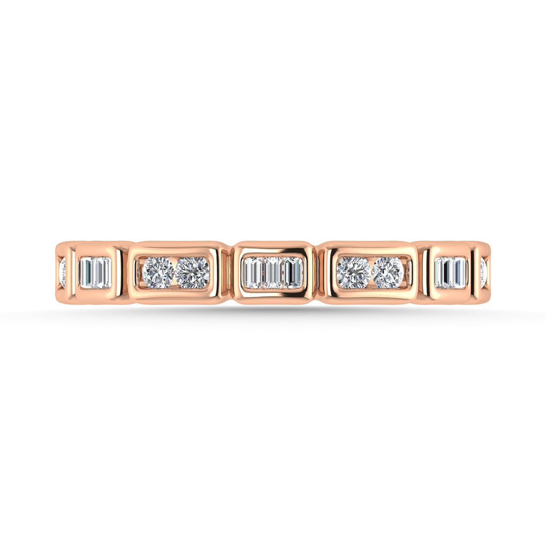 Diamond 1/5 Ct.Tw. Round and Straight Baguette Stack Band in 14K Rose Gold