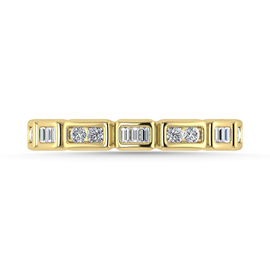 Diamond 1/5 Ct.Tw. Round and Straight Baguette Stack Band in 14K Yellow Gold