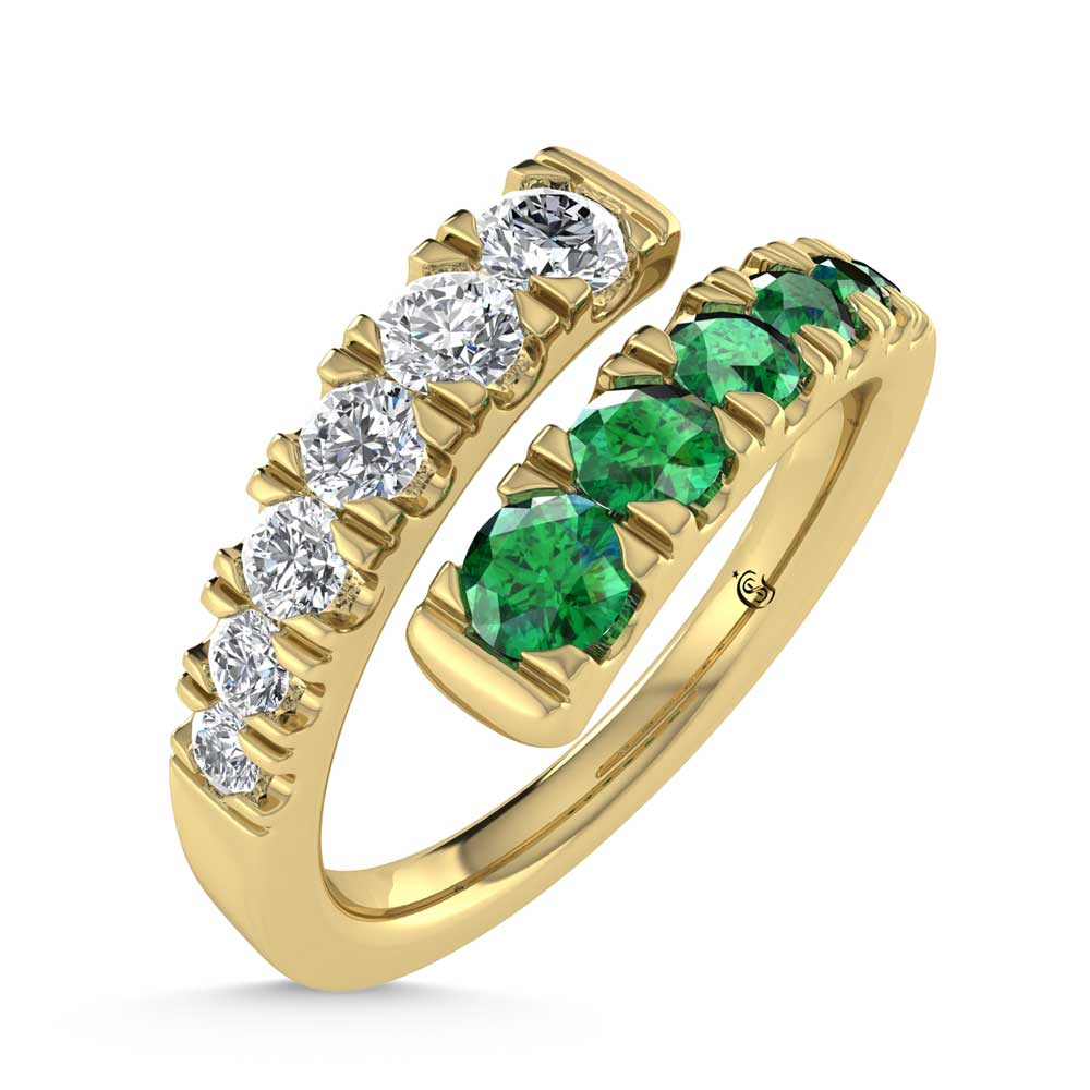 14K Yellow Gold Diamond 3/4 Ct.Tw. And Emerald Band