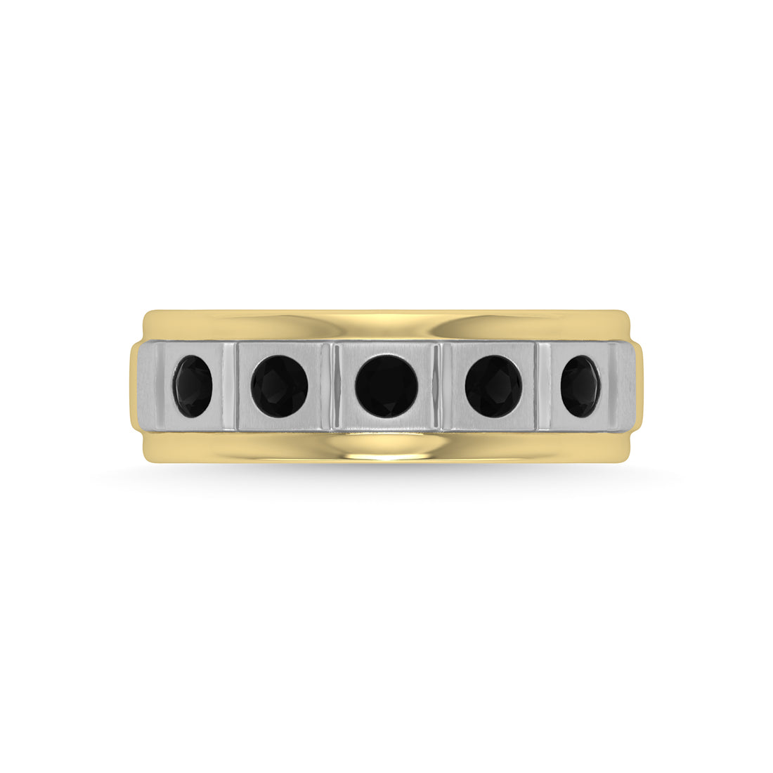 14K Yellow Gold Diamond 1/2 Ct.Tw. With White Rhodium Facet Mens Machine Band