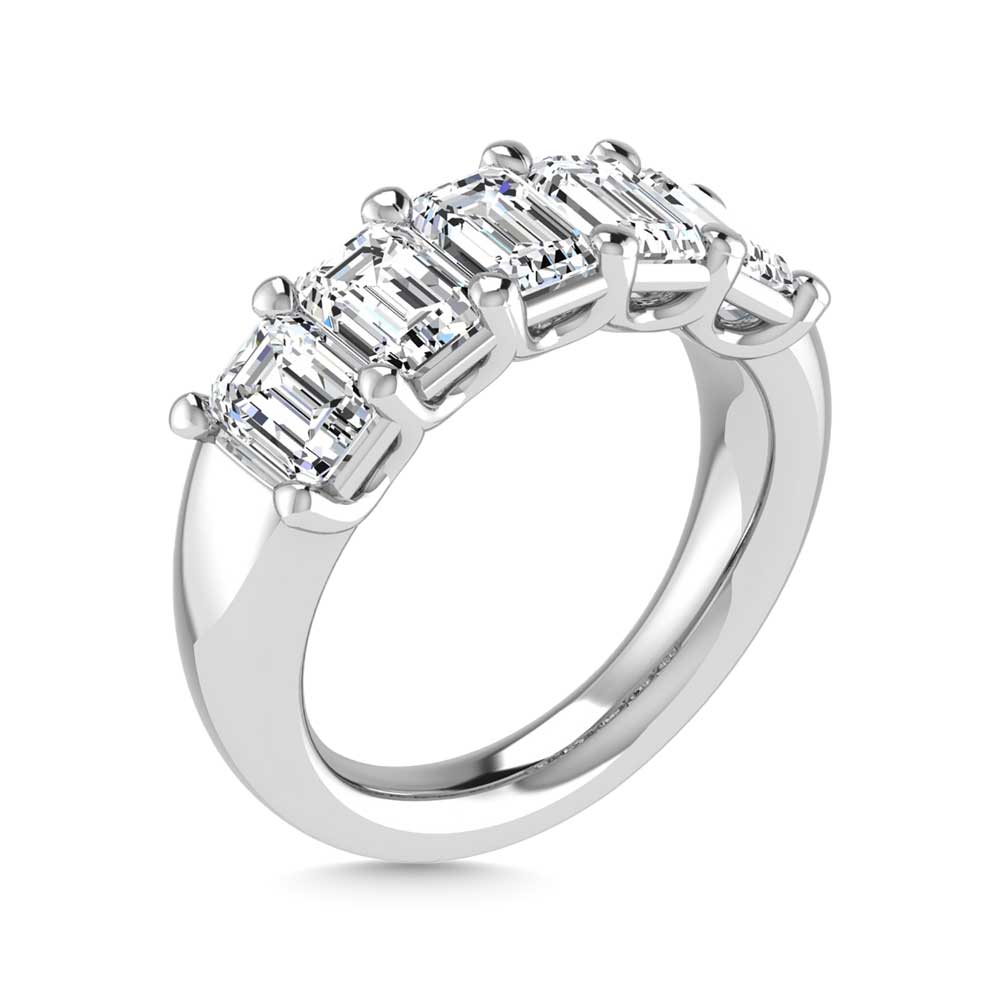 14K White Gold 1 CT Tw. Emerald Shape Lab Grown Diamond Five Stone Anniversary Band