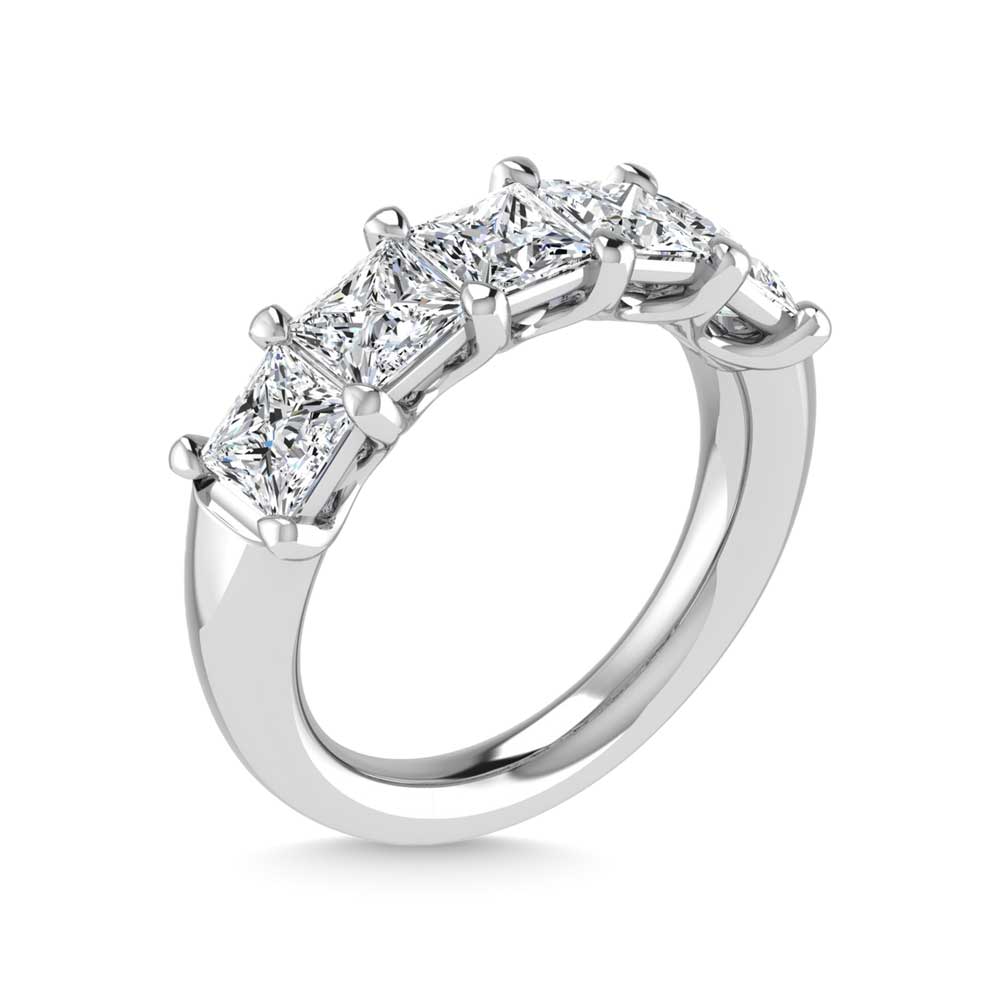14K White Gold 1 CT Tw. Princess Shape Lab Grown Diamond Five Stone Anniversary Band