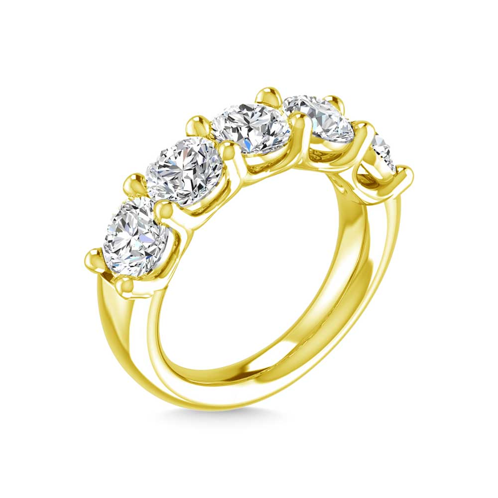 14K Yellow Gold 1 CT Tw. Round Shape Lab Grown Diamond Five Stone Anniversary Band