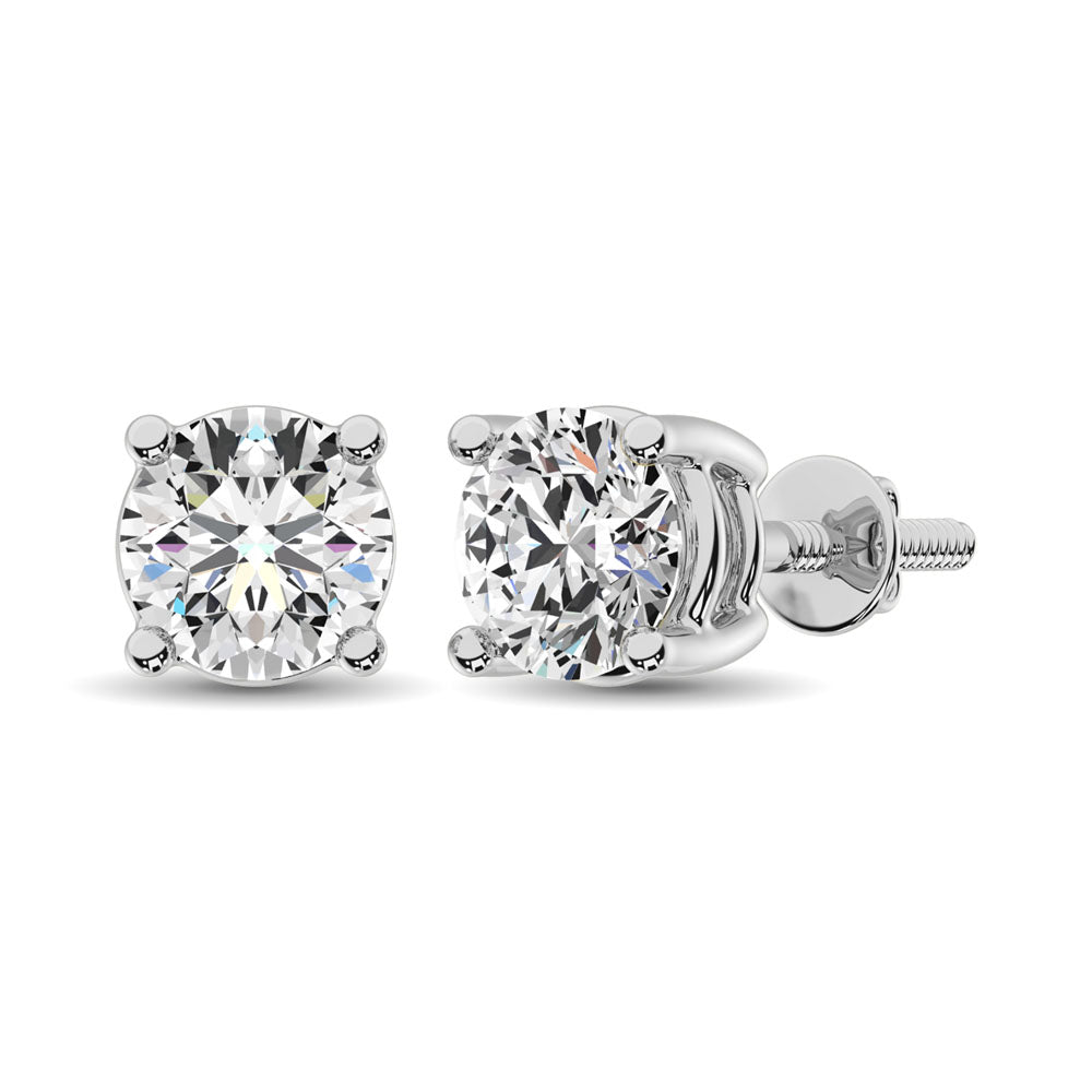 14K White Gold Lab Grown Diamond Non certified HPHT VS1+ G+  Solitaire Studs (Available in to 4ctw)