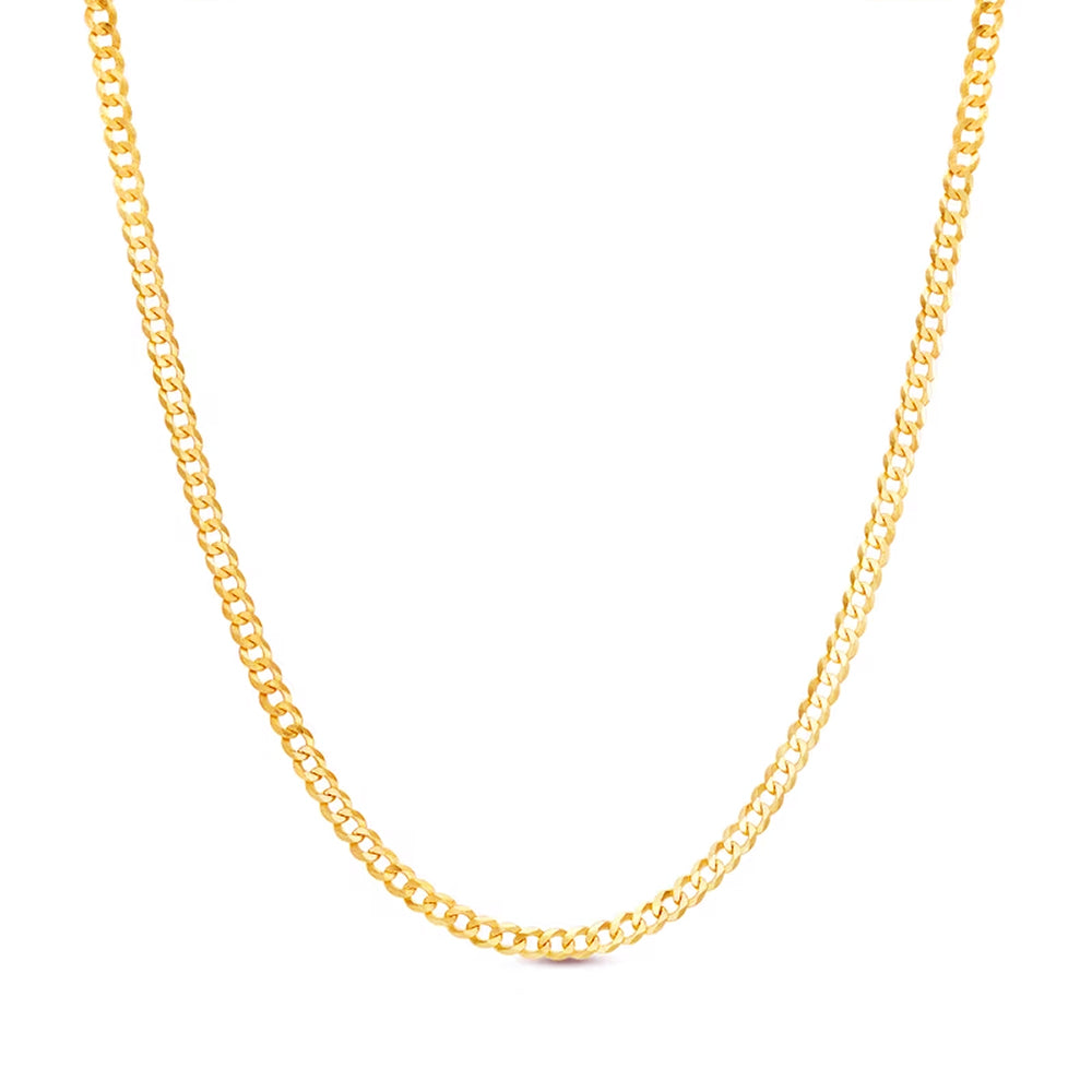 14K 2.5MM YELLOW GOLD SOLID CURB 20" CHAIN NECKLACE (AVAILABLE IN LENGTHS 7" - 30")