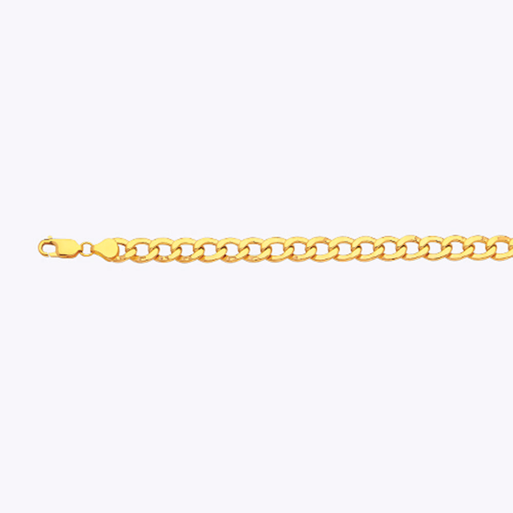 14K 7.5MM YELLOW GOLD HOLLOW CURB 24" CHAIN NECKLACE (AVAILABLE IN LENGTHS 7" - 30")