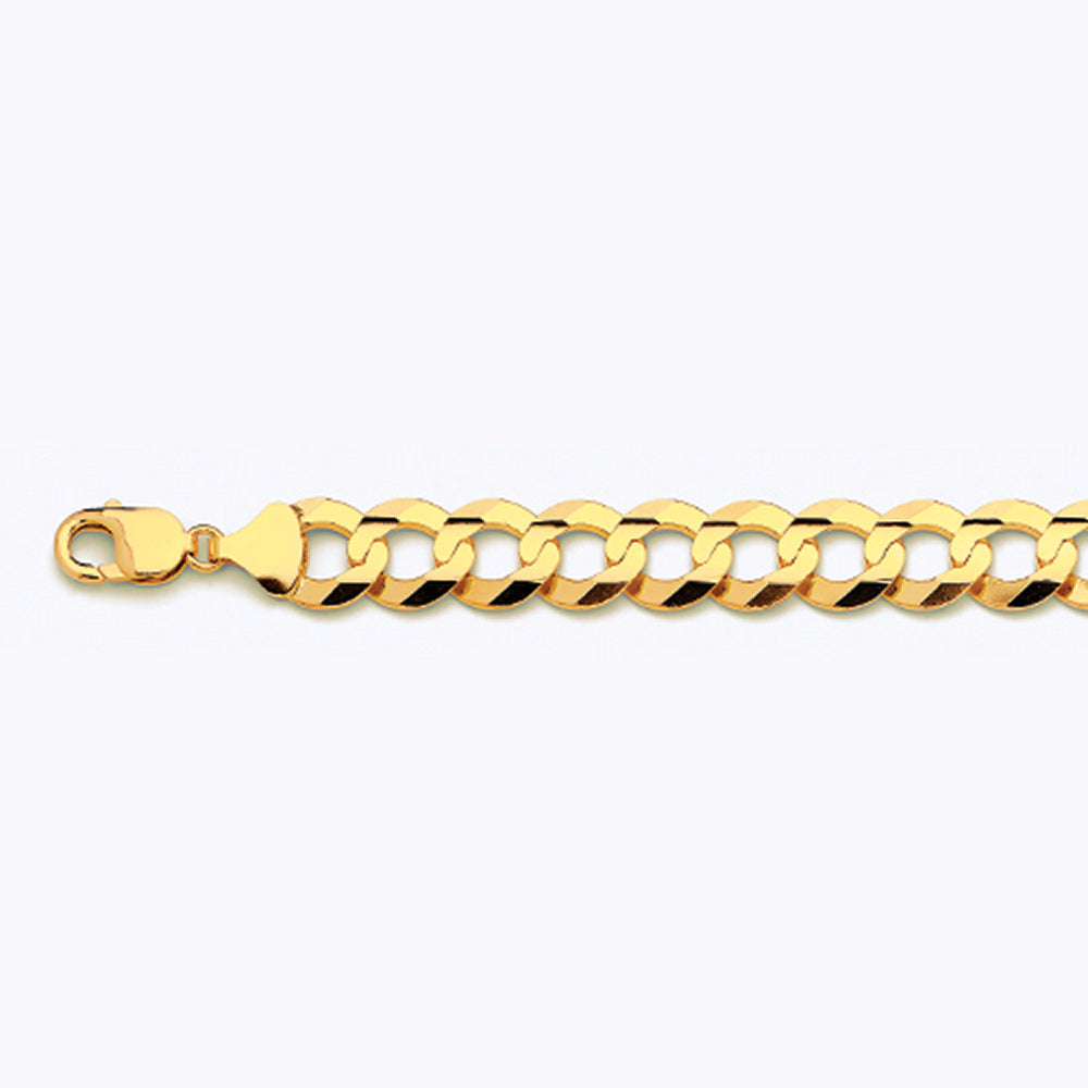 14K 14MM YELLOW GOLD SOLID CURB 16" CHAIN NECKLACE (AVAILABLE IN LENGTHS 7" - 30")