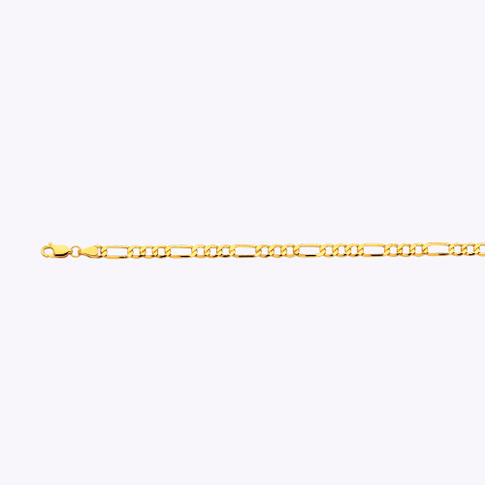 14K 4MM YELLOW GOLD HOLLOW FIGARO 16" CHAIN NECKLACE (AVAILABLE IN LENGTHS 7" - 30")