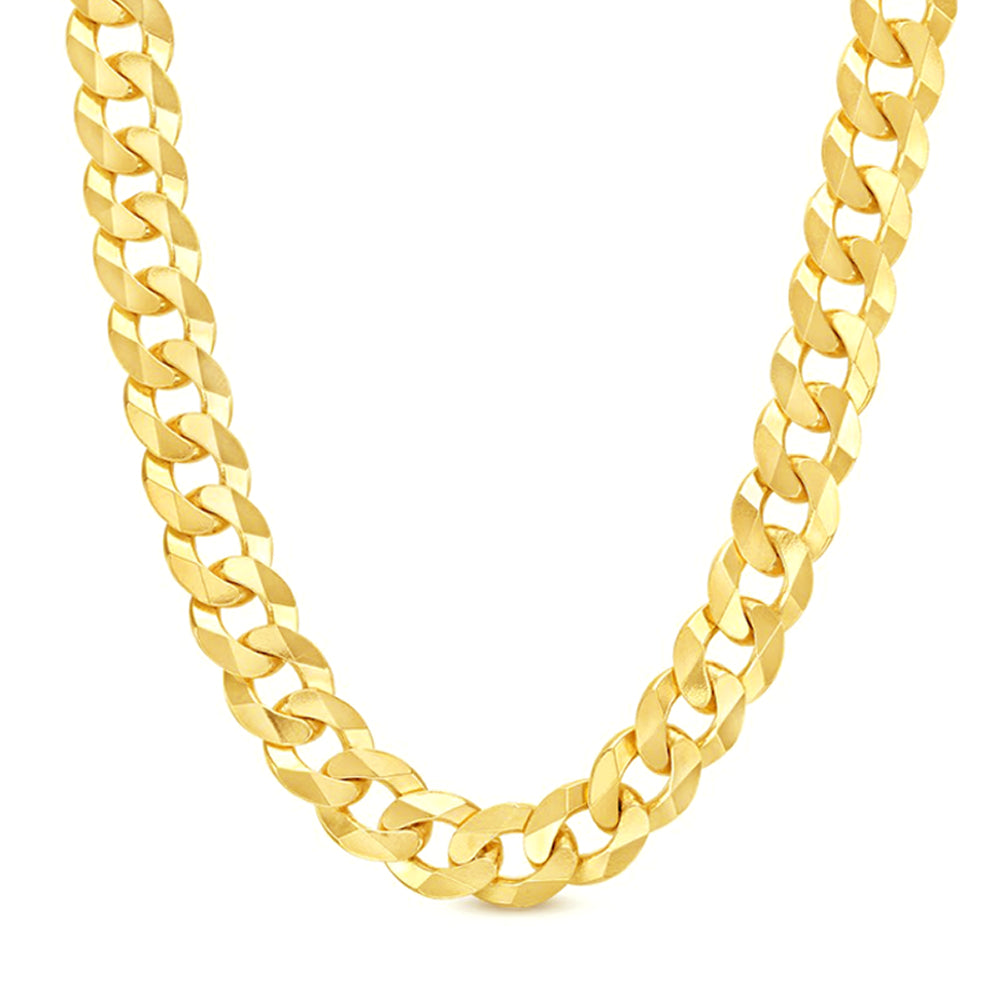 14K 12MM YELLOW GOLD SOLID CURB 16" CHAIN NECKLACE (AVAILABLE IN LENGTHS 7" - 30")