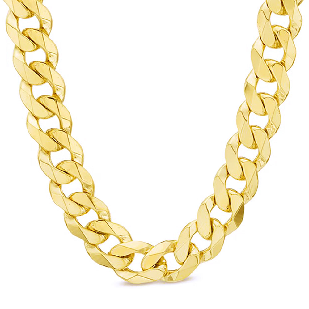 14K 11MM YELLOW GOLD SOLID CURB 16" CHAIN NECKLACE (AVAILABLE IN LENGTHS 7" - 30")