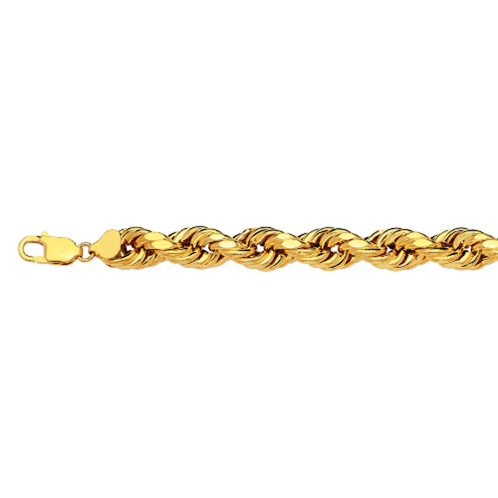 14K 10MM YELLOW GOLD DC HOLLOW ROPE 26" CHAIN NECKLACE (AVAILABLE IN LENGTHS 7" - 30")