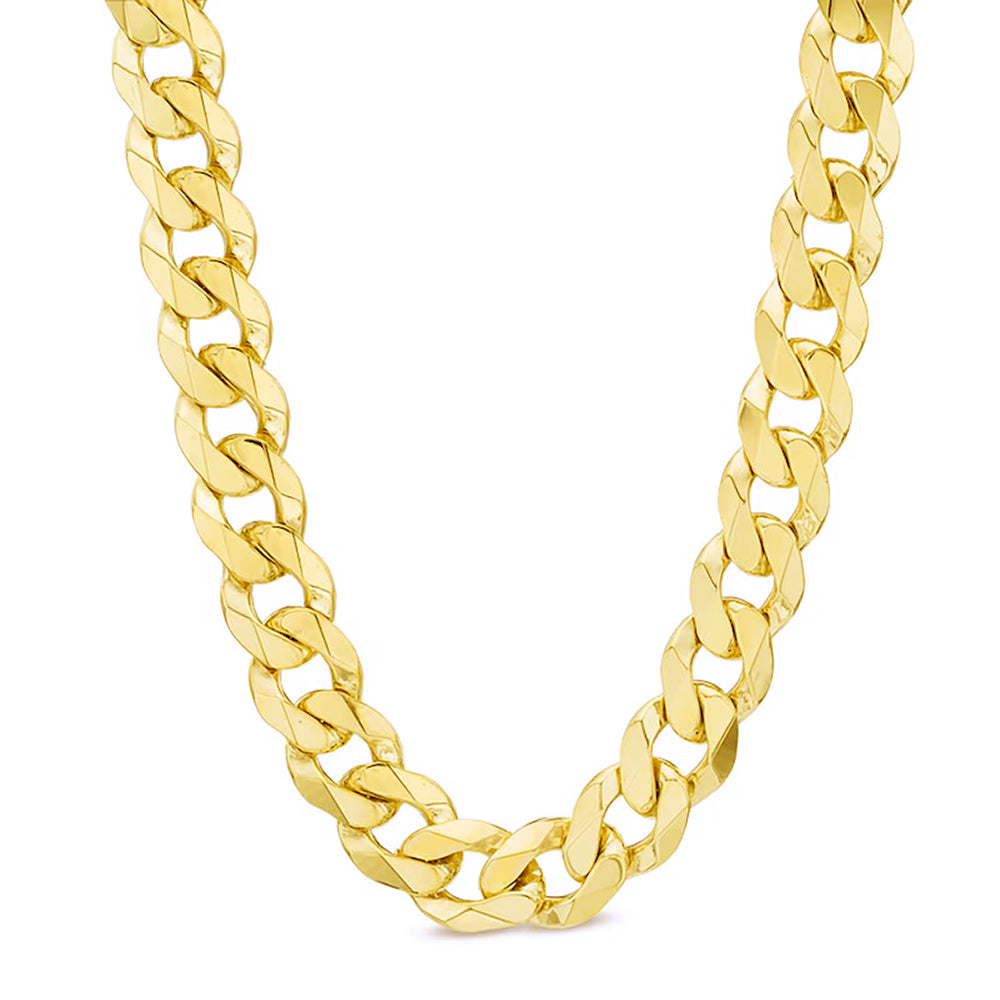 14K 9.5MM YELLOW GOLD SOLID CURB 16" CHAIN NECKLACE (AVAILABLE IN LENGTHS 7" - 30")