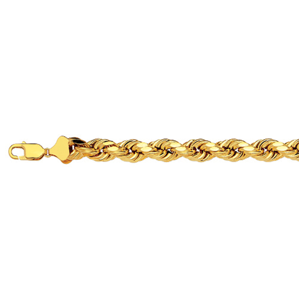 10K 7MM YELLOW GOLD DC HOLLOW ROPE 16" CHAIN NECKLACE (AVAILABLE IN LENGTHS 7" - 30")