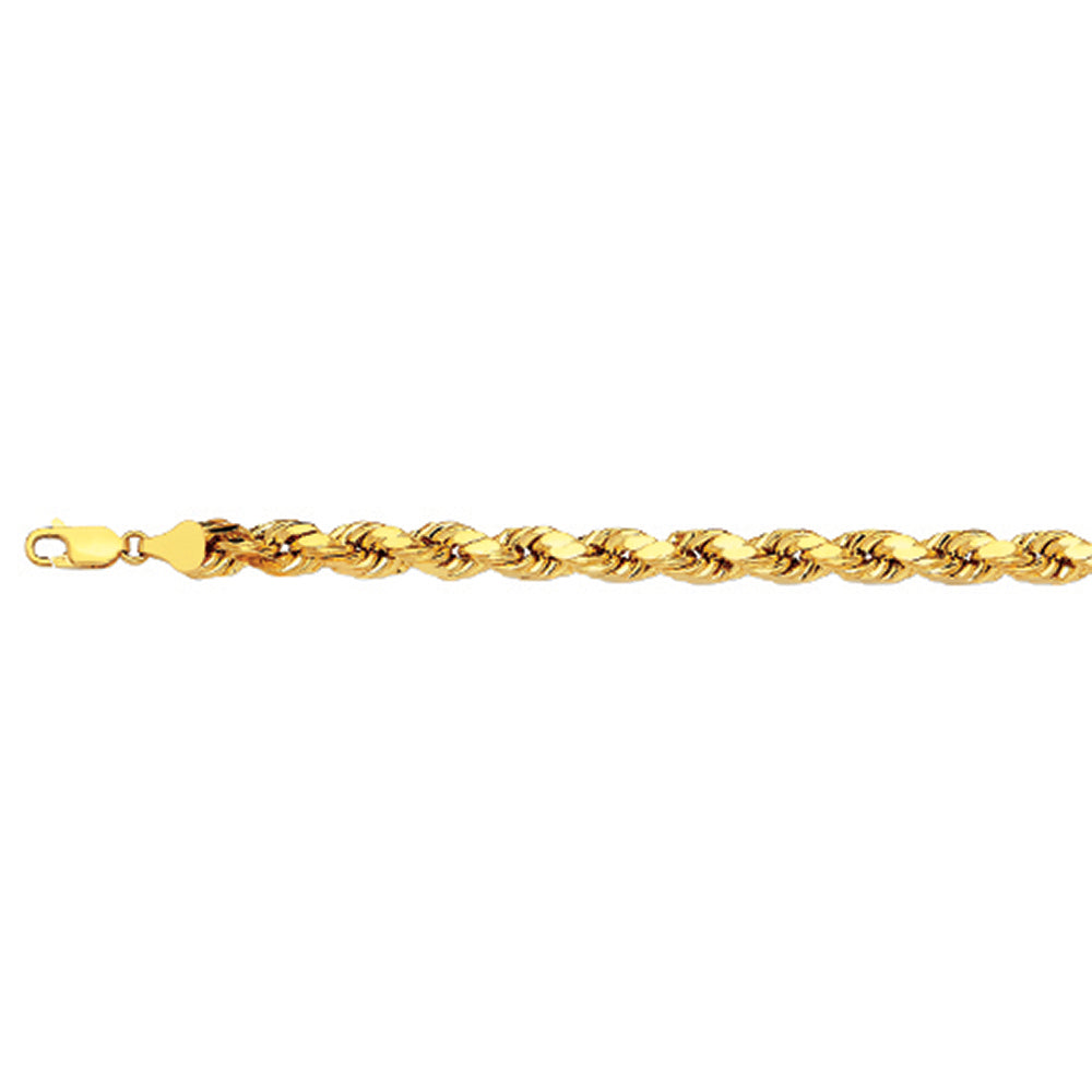 10K 5MM YELLOW GOLD DC HOLLOW ROPE 30" CHAIN NECKLACE (AVAILABLE IN LENGTHS 7" - 30")