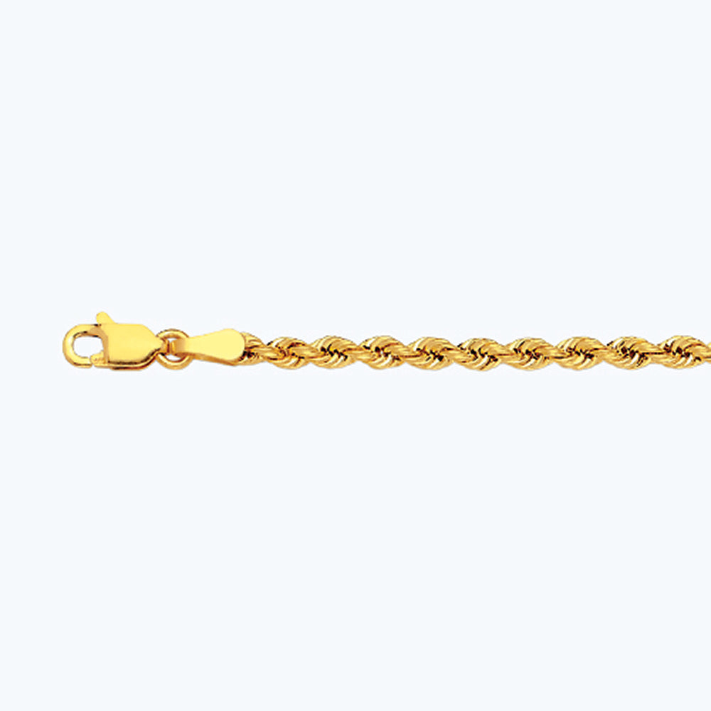 10K 2.5MM YELLOW GOLD DC HOLLOW ROPE 24" CHAIN NECKLACE (AVAILABLE IN LENGTHS 7" - 30")