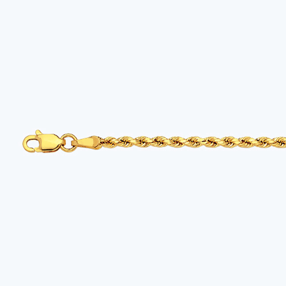 14K 2MM YELLOW GOLD DC HOLLOW ROPE 16" CHAIN NECKLACE (AVAILABLE IN LENGTHS 7" - 30")