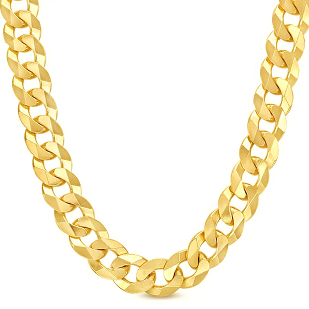 14K 8MM YELLOW GOLD SOLID CURB 16" CHAIN NECKLACE (AVAILABLE IN LENGTHS 7" - 30")