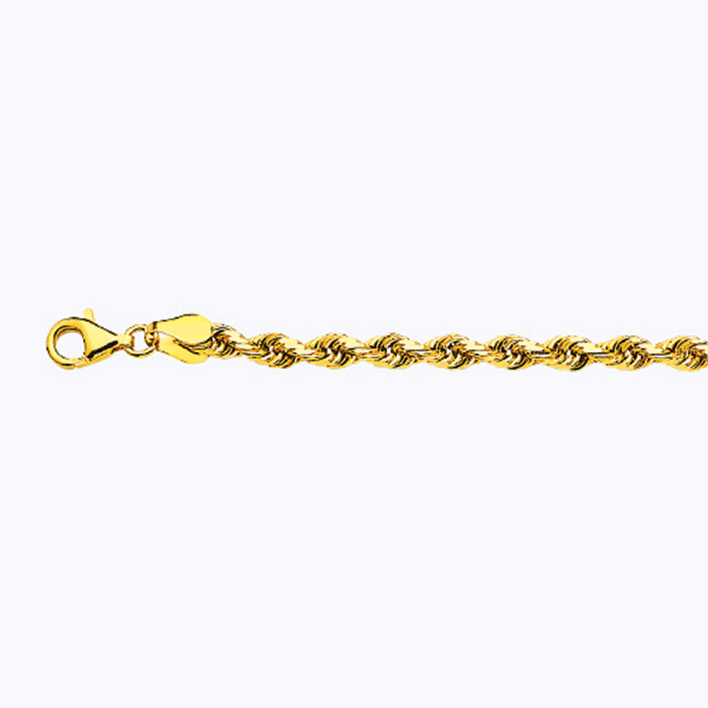 10K 4MM YELLOW GOLD SOLID DC ROPE 22" CHAIN NECKLACE (AVAILABLE IN LENGTHS 7" - 30")