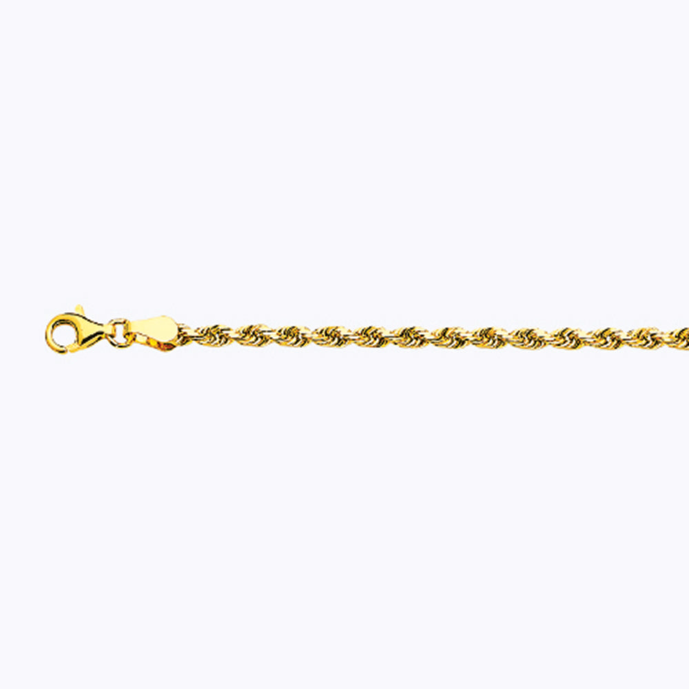 10K 3MM YELLOW GOLD SOLID DC ROPE 16" CHAIN NECKLACE (AVAILABLE IN LENGTHS 7" - 30")