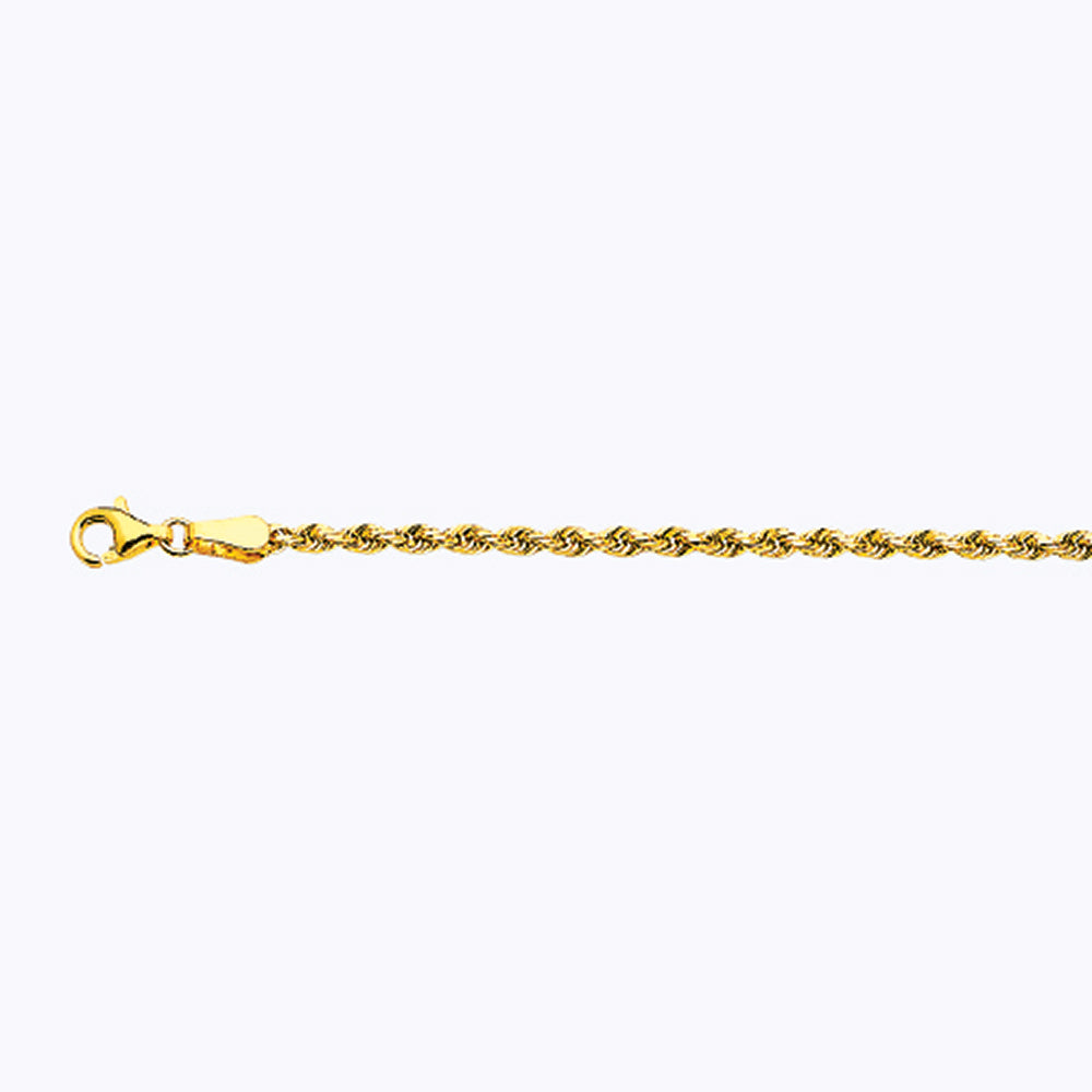 14K 2.5MM YELLOW GOLD SOLID DC ROPE 28" CHAIN NECKLACE (AVAILABLE IN LENGTHS 7" - 30")