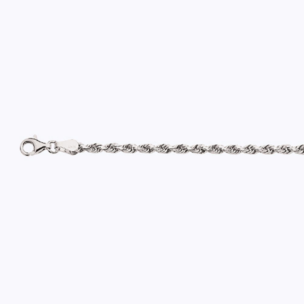 10K 3MM WHITE GOLD SOLID DC ROPE 28" CHAIN NECKLACE (AVAILABLE IN LENGTHS 7" - 30")