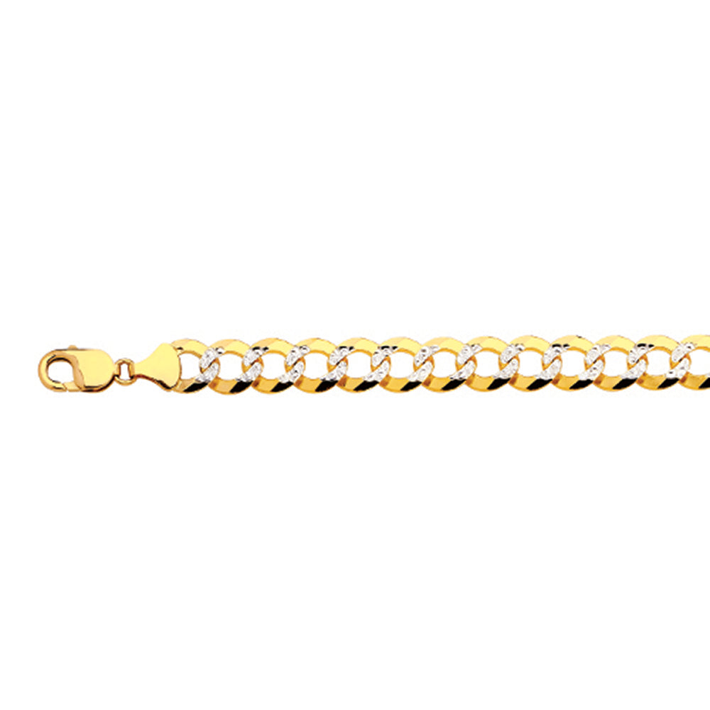 14K 12MM YELLOW GOLD SOLID PAVE CURB 16" CHAIN NECKLACE (AVAILABLE IN LENGTHS 7" - 30")