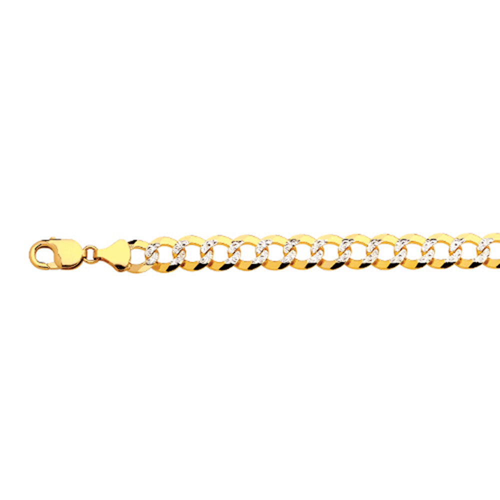 10K 11MM YELLOW GOLD SOLID PAVE CURB 28" CHAIN NECKLACE (AVAILABLE IN LENGTHS 7" - 30")