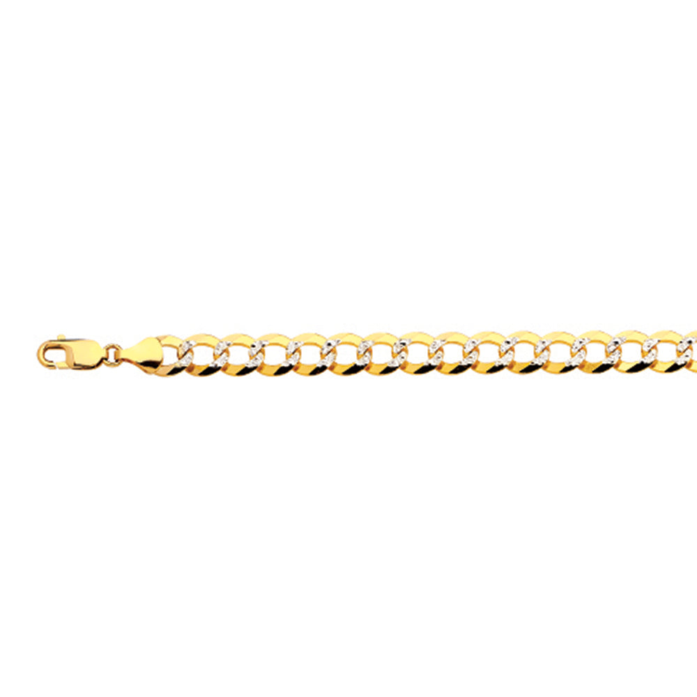 10K 9.5MM YELLOW GOLD SOLID PAVE CURB 30" CHAIN NECKLACE (AVAILABLE IN LENGTHS 7" - 30")