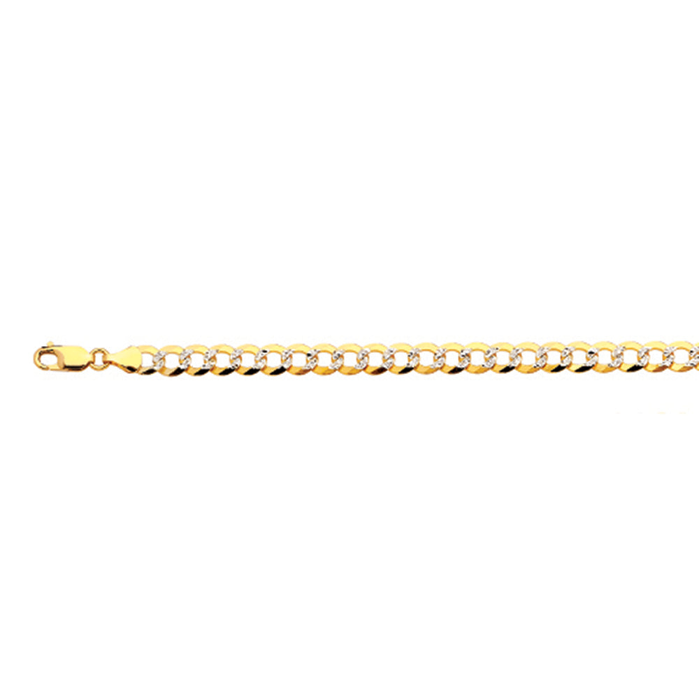 14K 7MM YELLOW GOLD SOLID PAVE CURB 16" CHAIN NECKLACE (AVAILABLE IN LENGTHS 7" - 30")