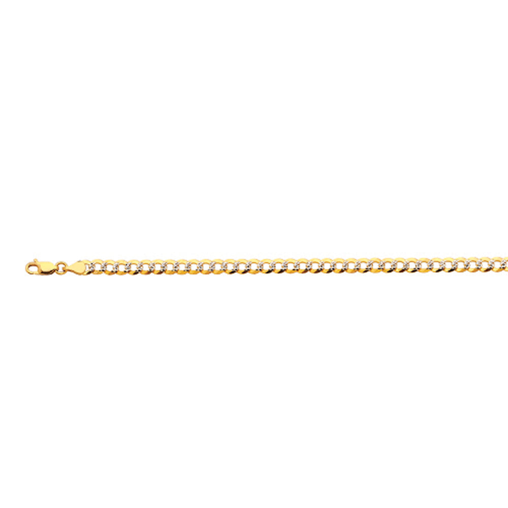 10K 4.5MM YELLOW GOLD SOLID PAVE CURB 16" CHAIN NECKLACE (AVAILABLE IN LENGTHS 7" - 30")