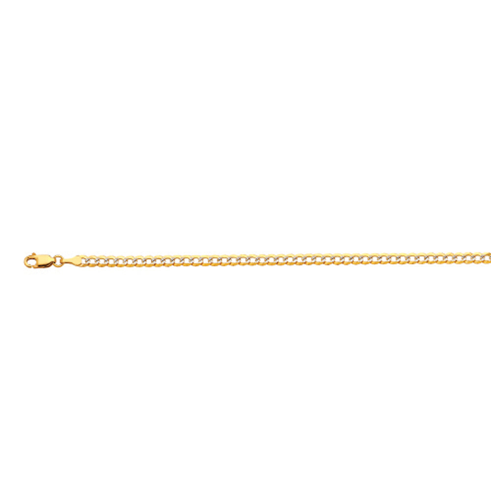 14K 3.5MM YELLOW GOLD SOLID PAVE CURB 16" CHAIN NECKLACE (AVAILABLE IN LENGTHS 7" - 30")