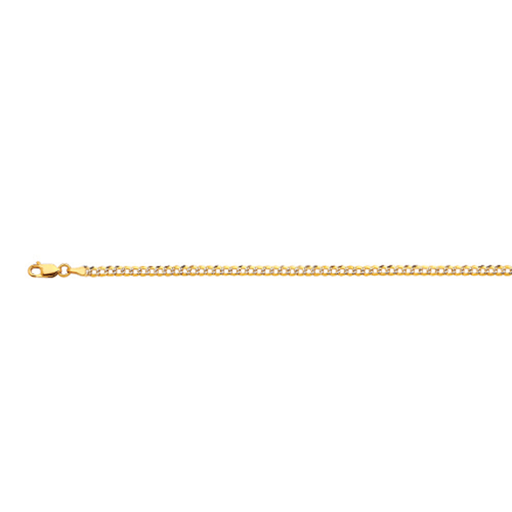 14K 3MM YELLOW GOLD SOLID PAVE CURB 16" CHAIN NECKLACE (AVAILABLE IN LENGTHS 7" - 30")