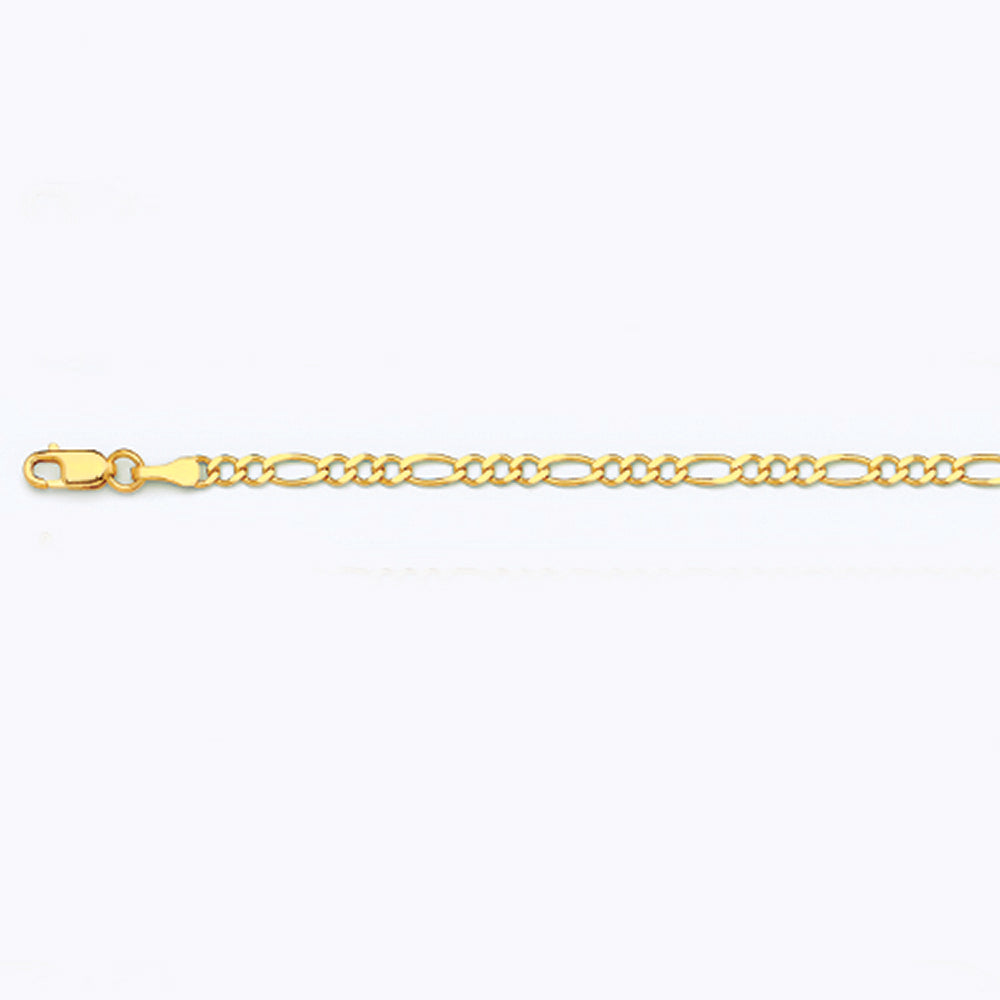 14K 2.5MM YELLOW GOLD SOLID FIGARO 16" CHAIN NECKLACE (AVAILABLE IN LENGTHS 7" - 30")