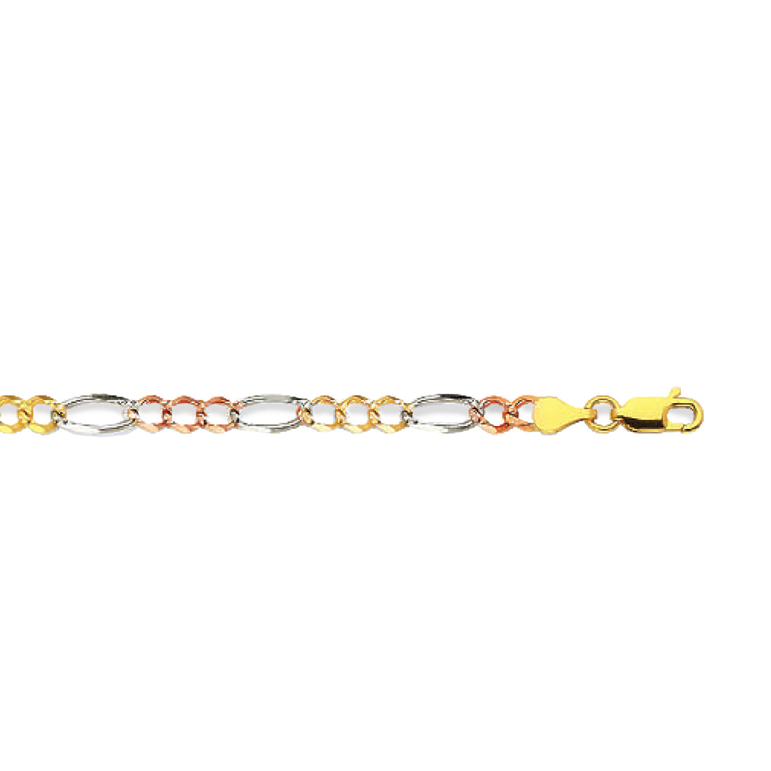 14K 4MM TRICOLOR GOLD SOLID FIGARO 20" CHAIN NECKLACE (AVAILABLE IN LENGTHS 7" - 30")