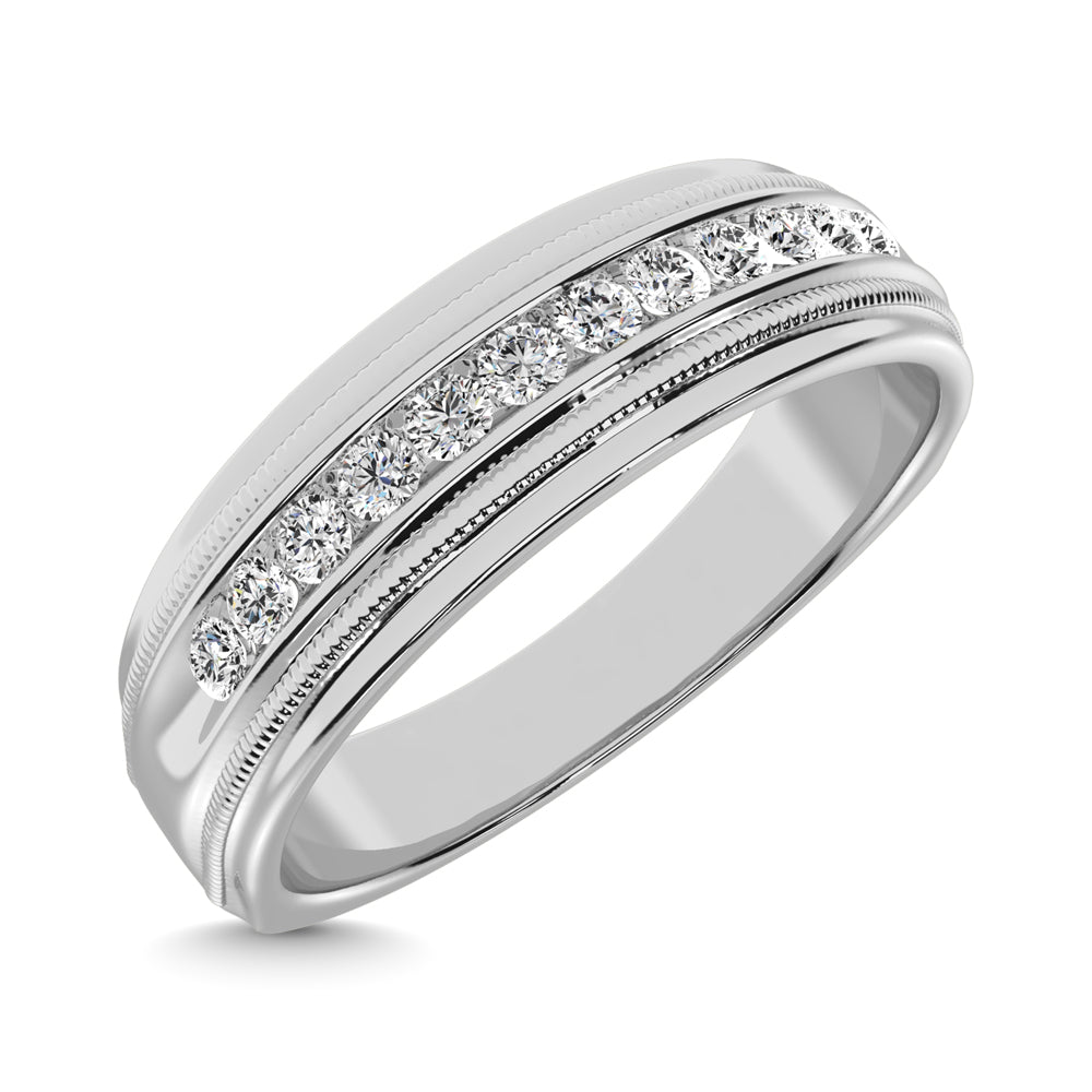 14K White Gold 1/4 Ct.Tw. Diamond Mens Machine Band