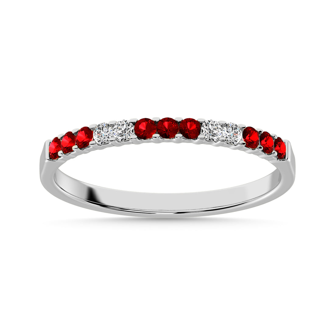 14K White Gold 1/4 Ct.tw  Alternate 9 Garnet and 4 Diamond Machine Band