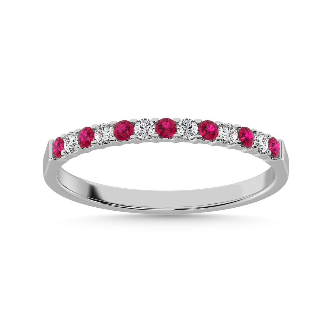 14K White Gold 1/3 Ct.Tw. Alternate Diamond And Pink Sapphire Machine Band