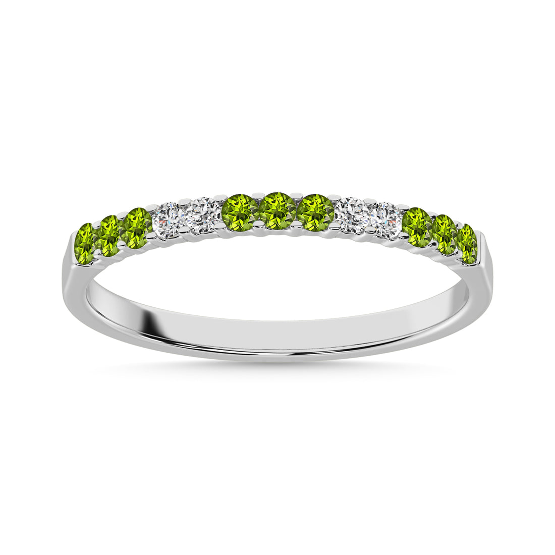 14K White Gold 1/5 Ct.Tw. Alternate Diamond And Peridot Machine Band