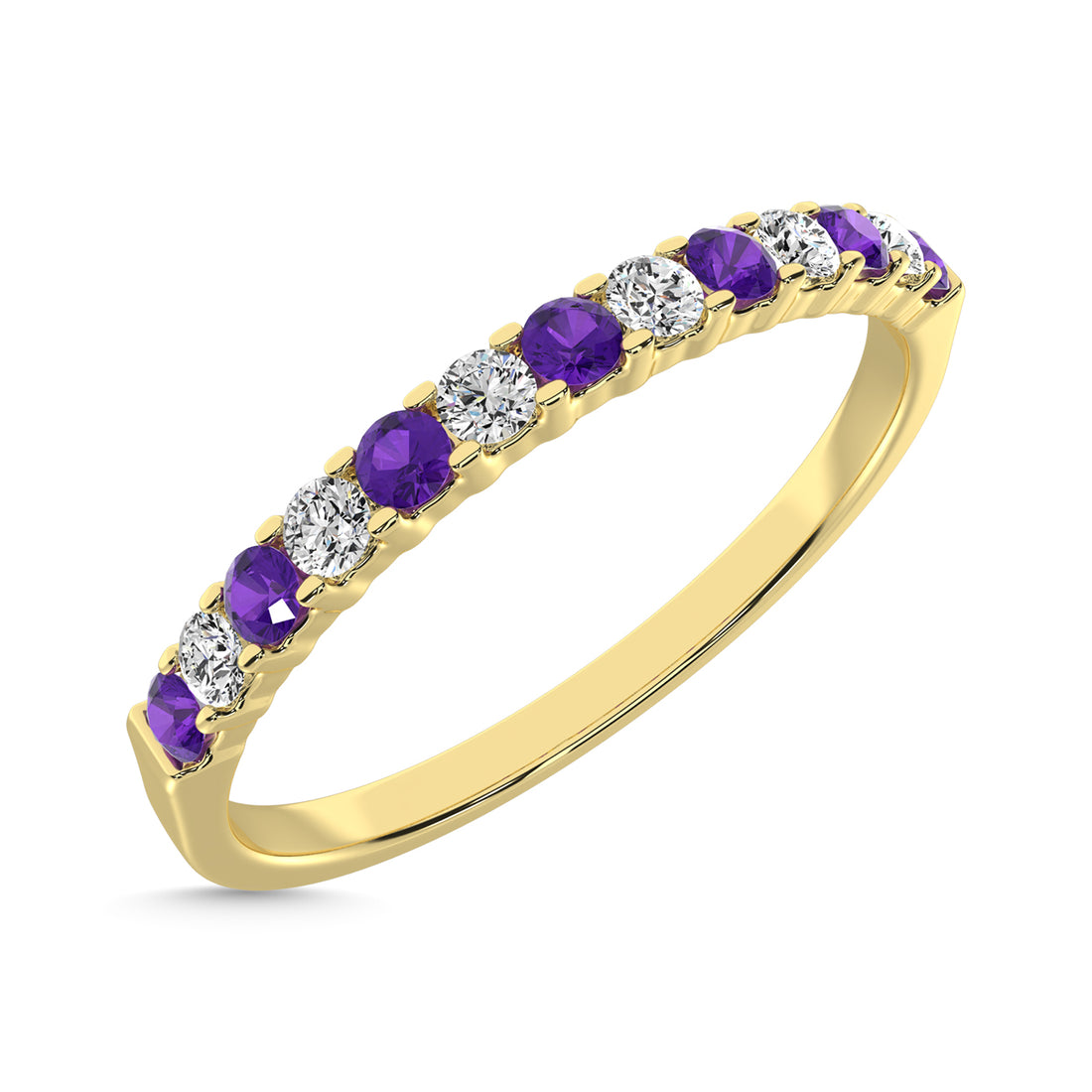 14K Yellow Gold alternate Diamond 1/4 Ct.Tw. And Amethyst Machine Band