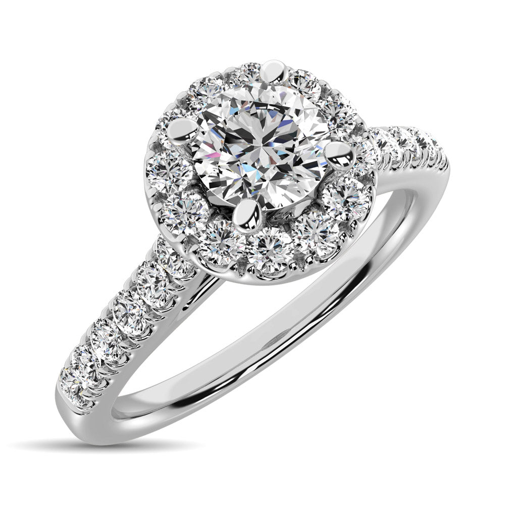 14K White Gold 1/2 Ct.Tw. Diamond Halo Engagement Ring