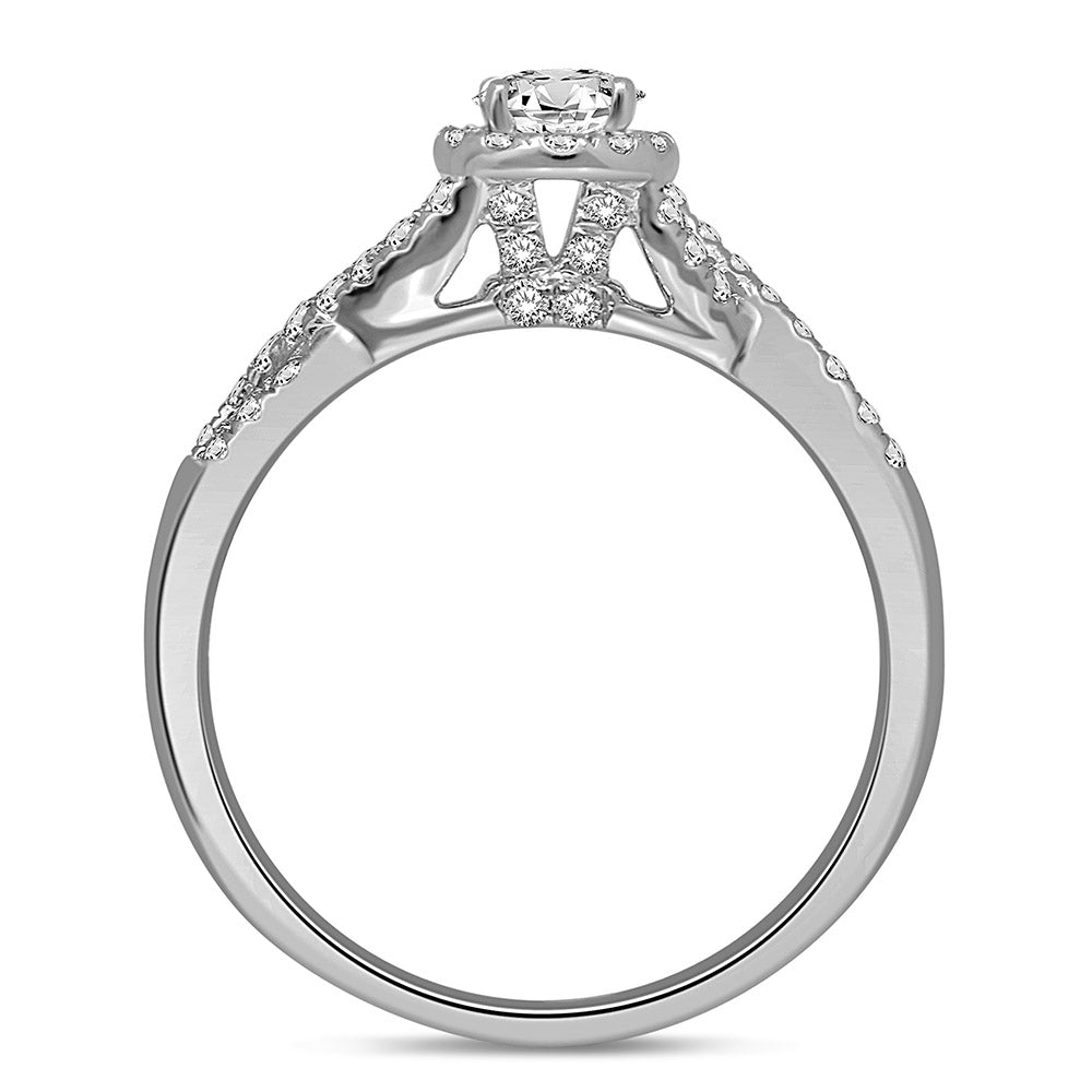 14K White Gold 1/2 Ct.Tw.Diamond Halo Engagement Ring