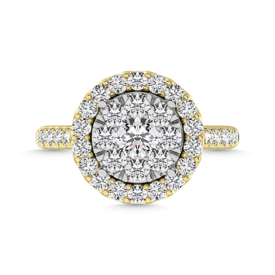 Diamond 1 Ct.Tw. Engagement Ring With Center Flower White Gold touch in 14K Yellow Gold