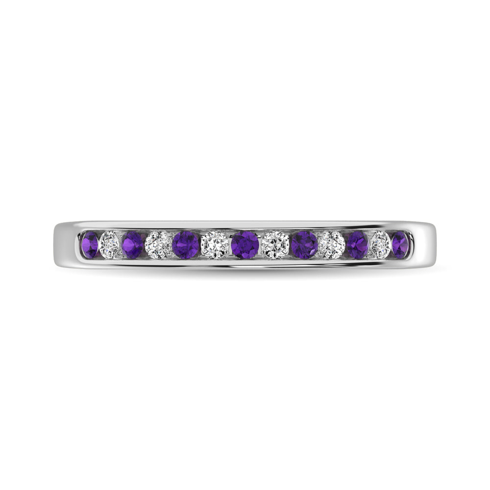 14K White Gold 1/6 Ct.tw Amethyst & Diamond Machine Band