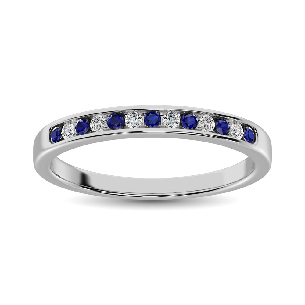 14K White Gold 1/5 Ctw Blue Sapphire & Diamond Machine Band