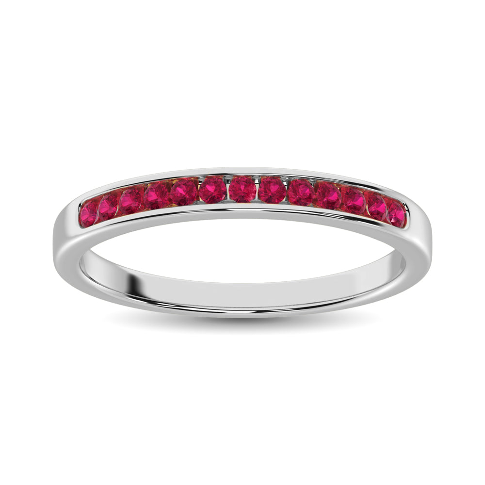 14K White Gold 1/5 Ctw Ruby Machine Band