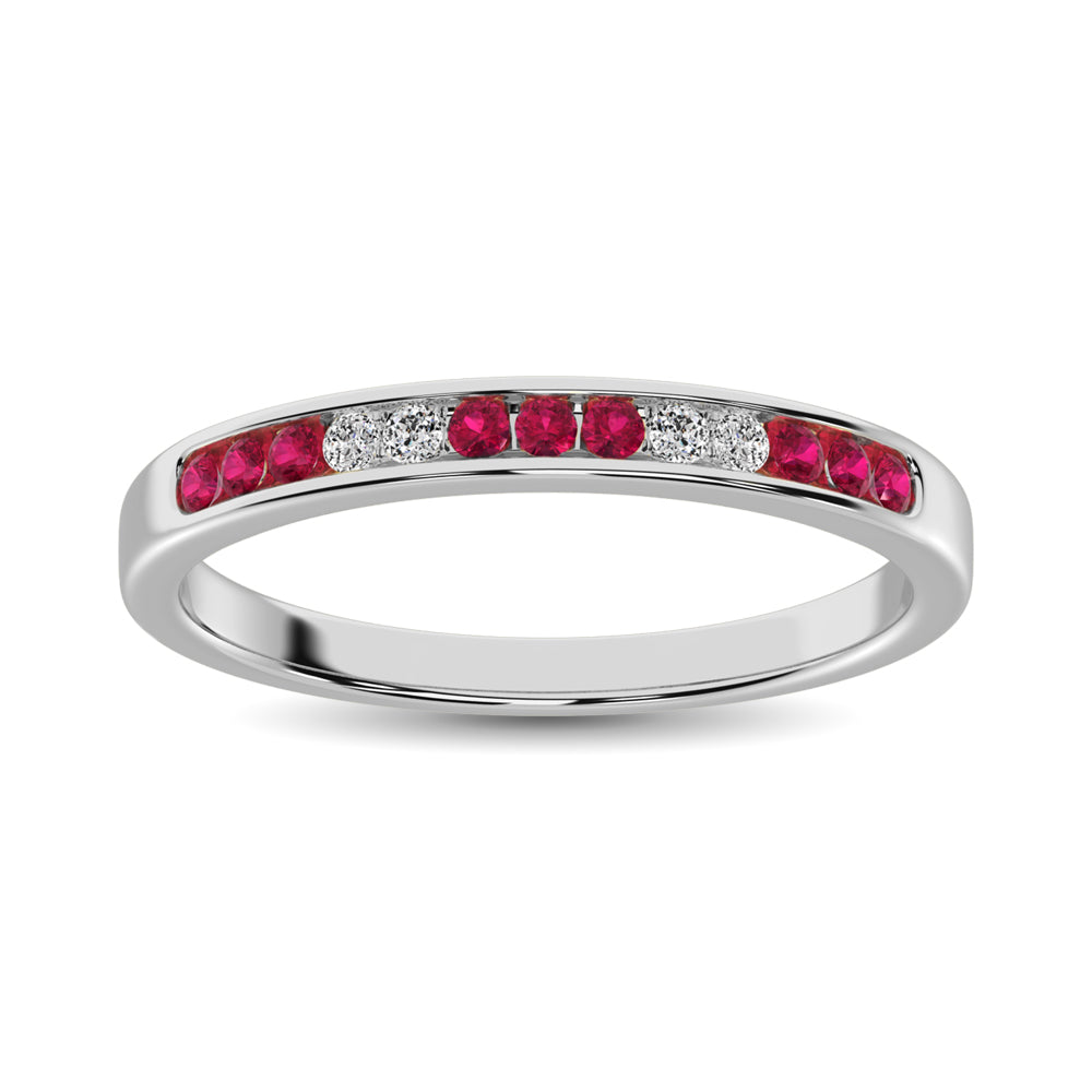 14K White Gold 1/5 Ctw Ruby & Diamond Machine Band