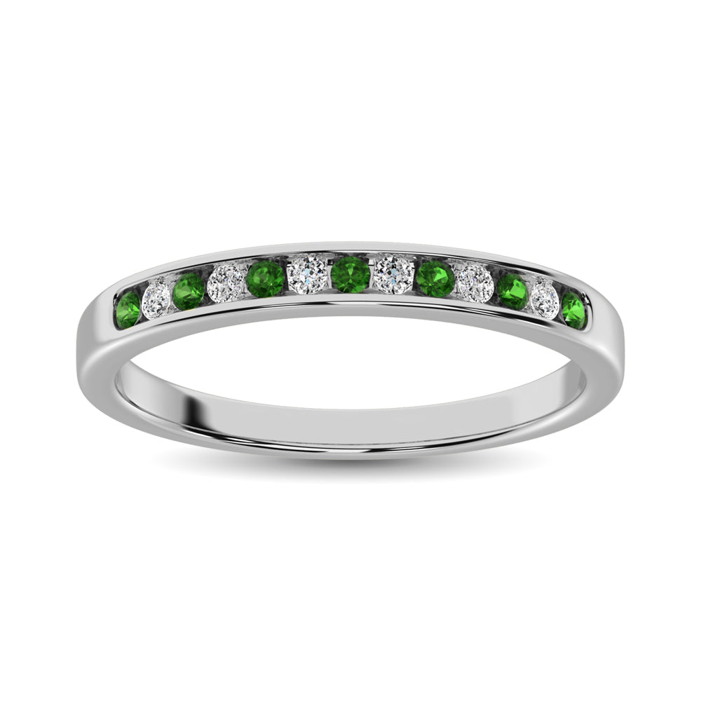 14K White Gold 1/5 Ctw Tsavorite & Diamond Machine Band