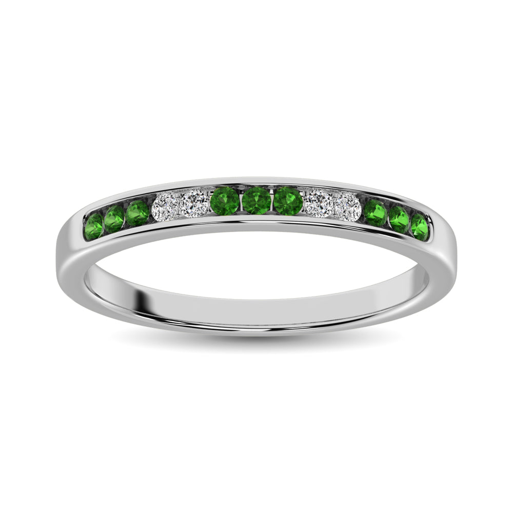 14K White Gold 1/6 Ctw Tsavorite & Diamond Machine Band